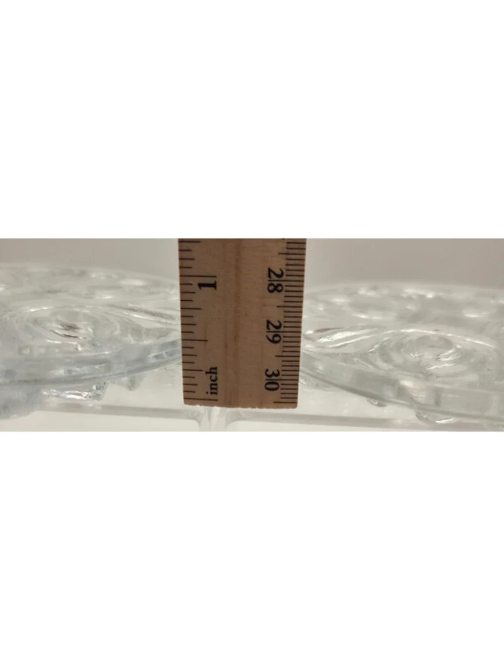 Pair Clear Pressed Glass Round Candle Holders Coasters Raised Floral Scroll